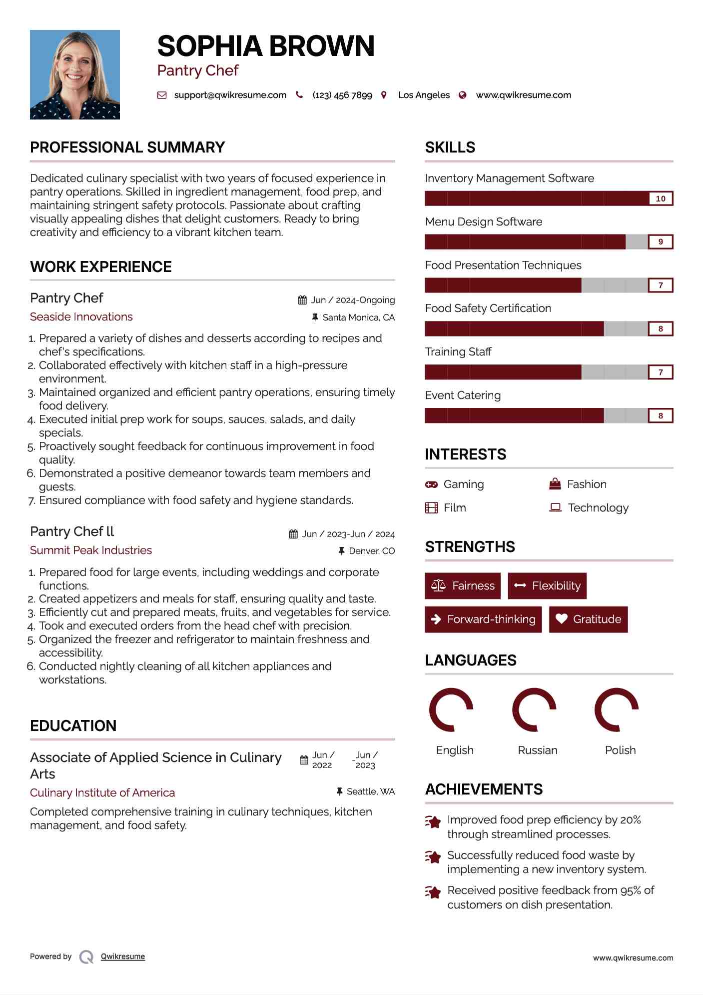 Pantry Chef Resume Example