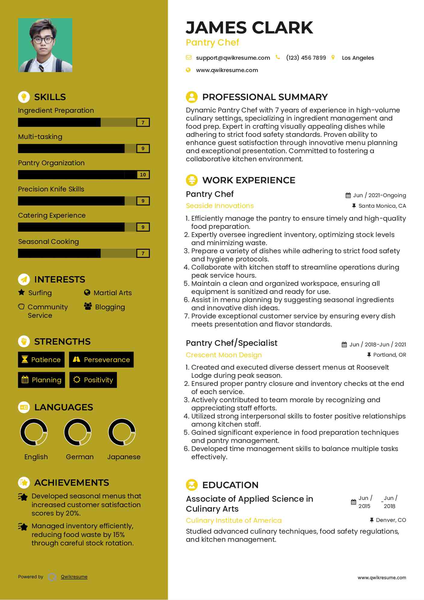 Pantry Chef Resume Samples QwikResume