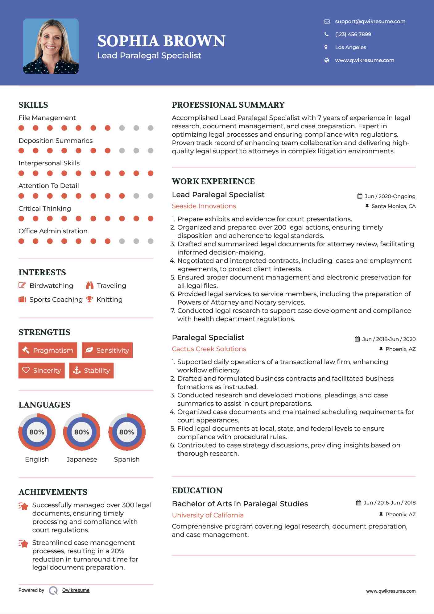 Lead Paralegal Specialist
 Resume Sample