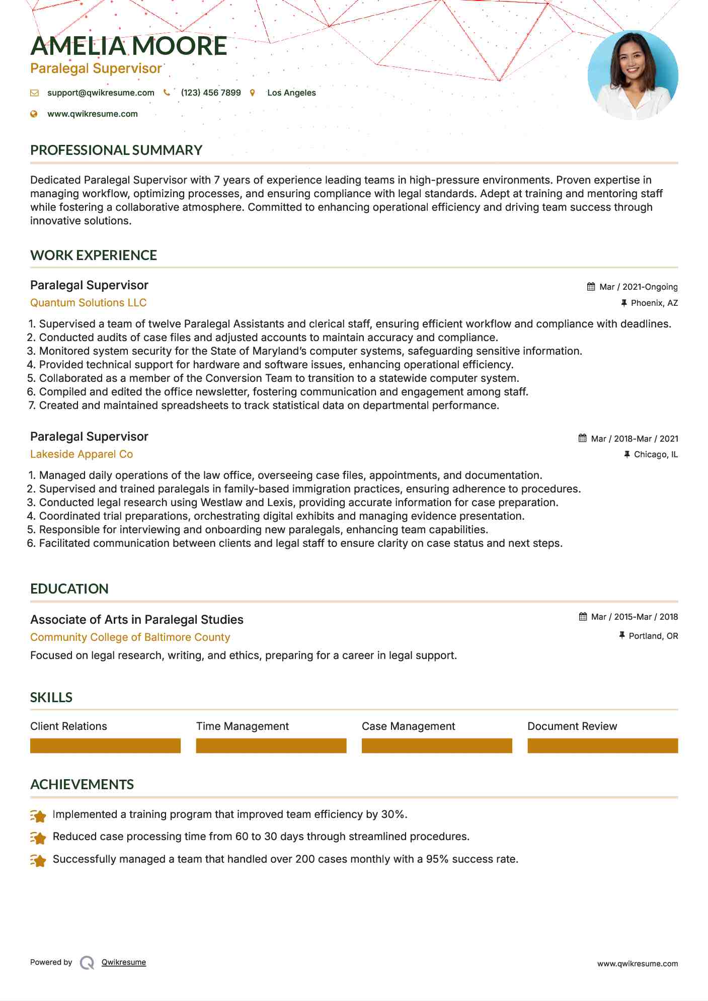 Paralegal Supervisor Resume Template