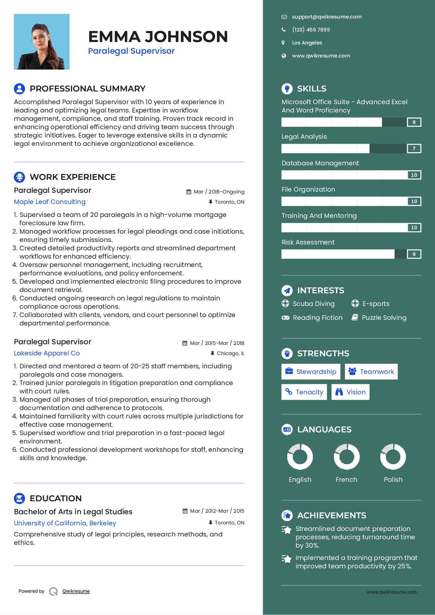 Paralegal Supervisor Resume Model