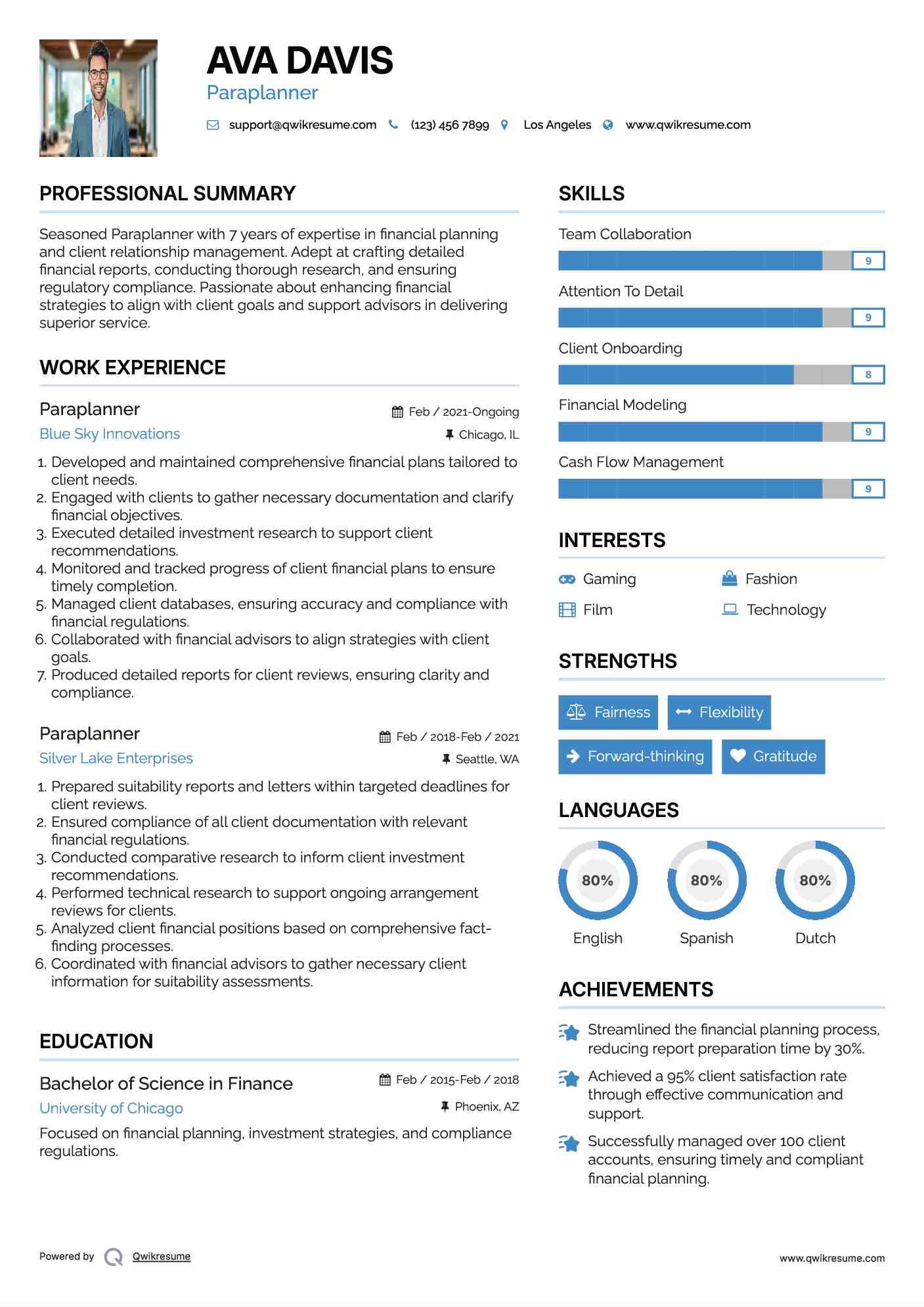 Paraplanner Resume Sample