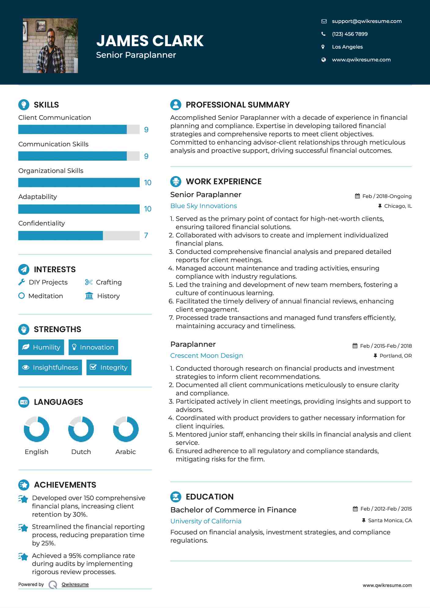 Senior Paraplanner Resume Model