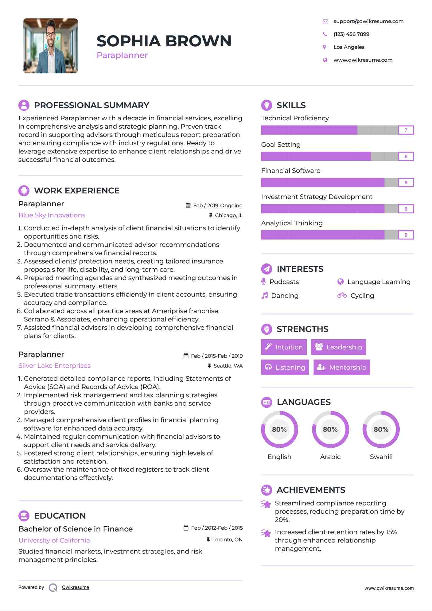 Paraplanner Resume Sample