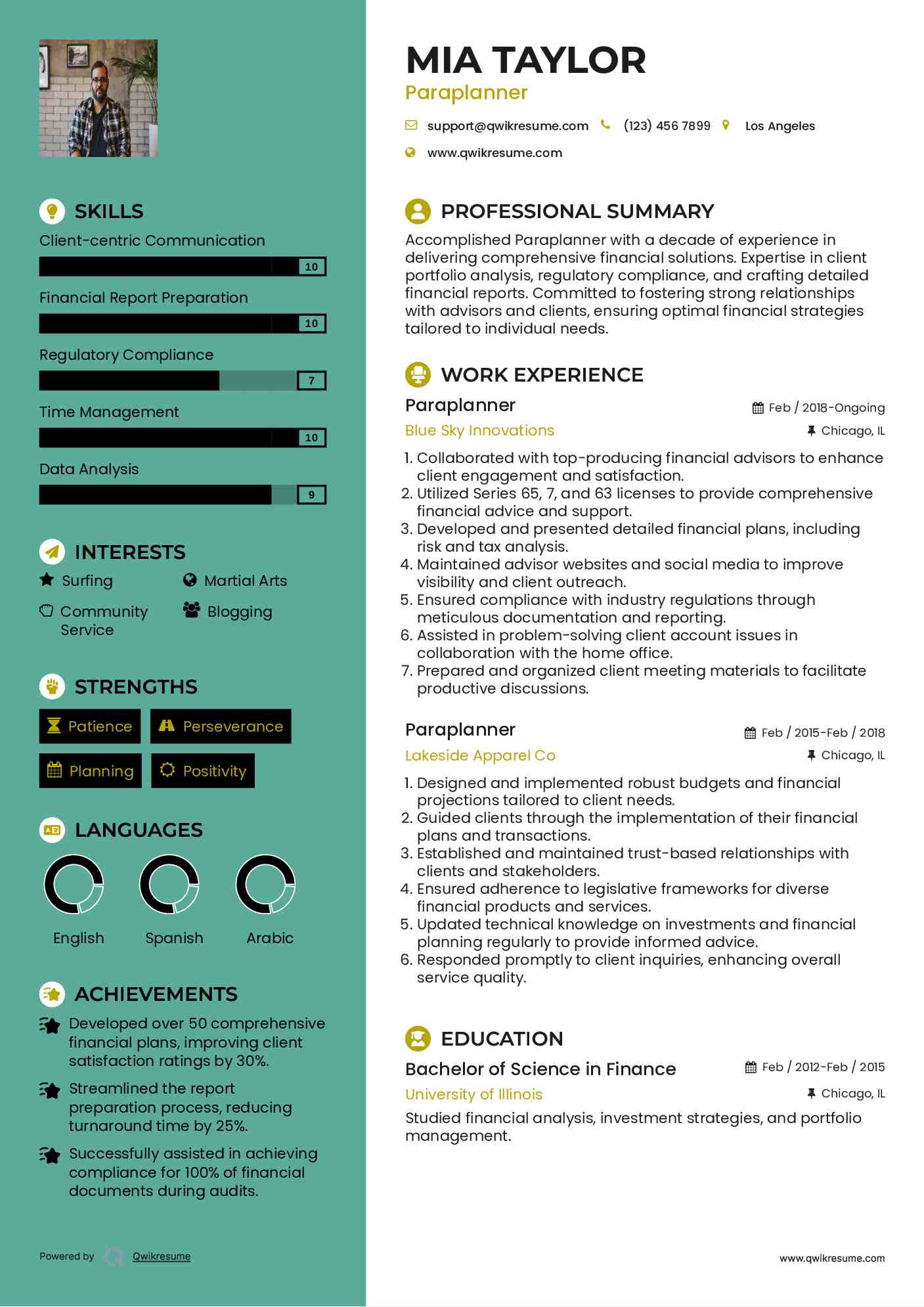 Paraplanner Resume Model