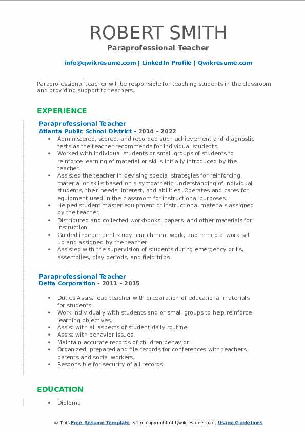 Paraprofessional Teacher Resume - Paraprofessional Teacher 1651731941 Pdf 