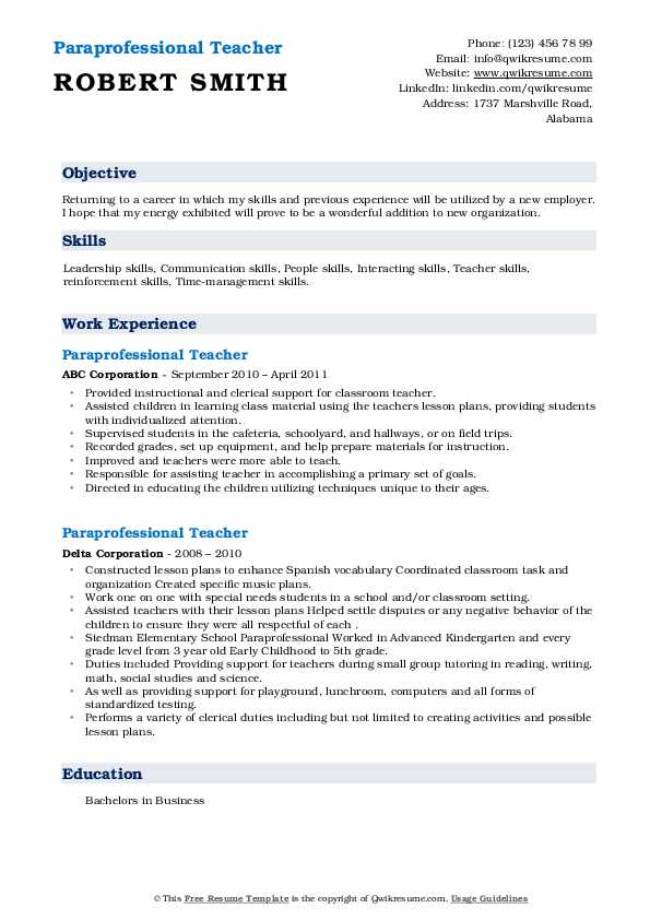 Paraprofessional Teacher Resume - Paraprofessional Teacher 1651731965 Pdf 