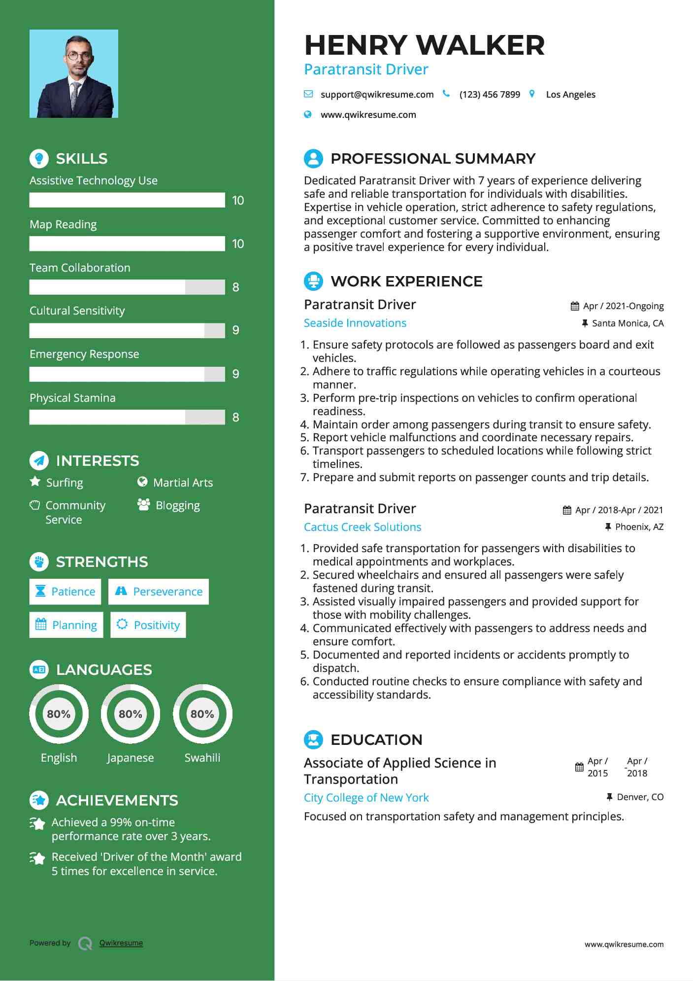 Paratransit Driver Resume Model