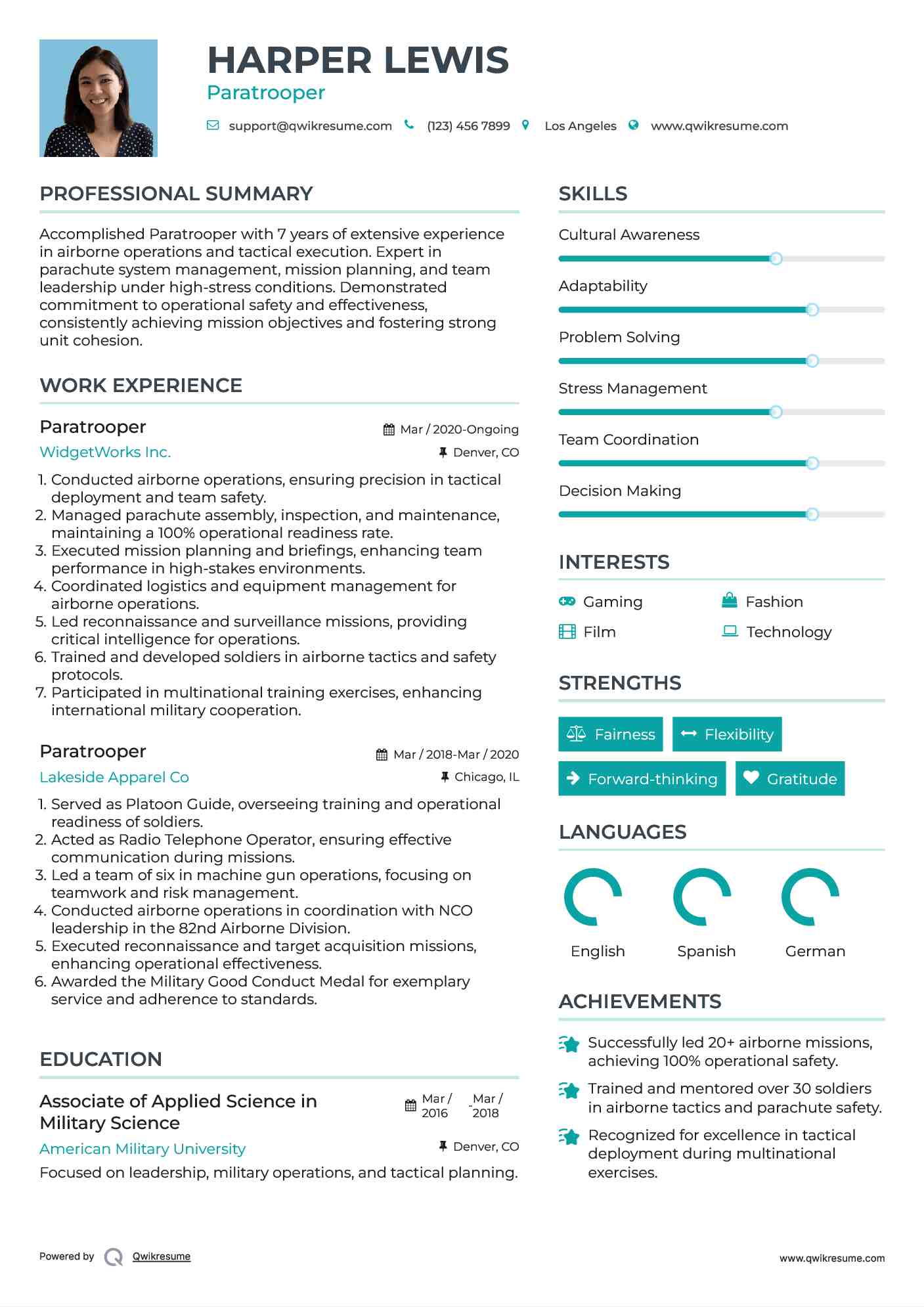 Paratrooper Resume Model