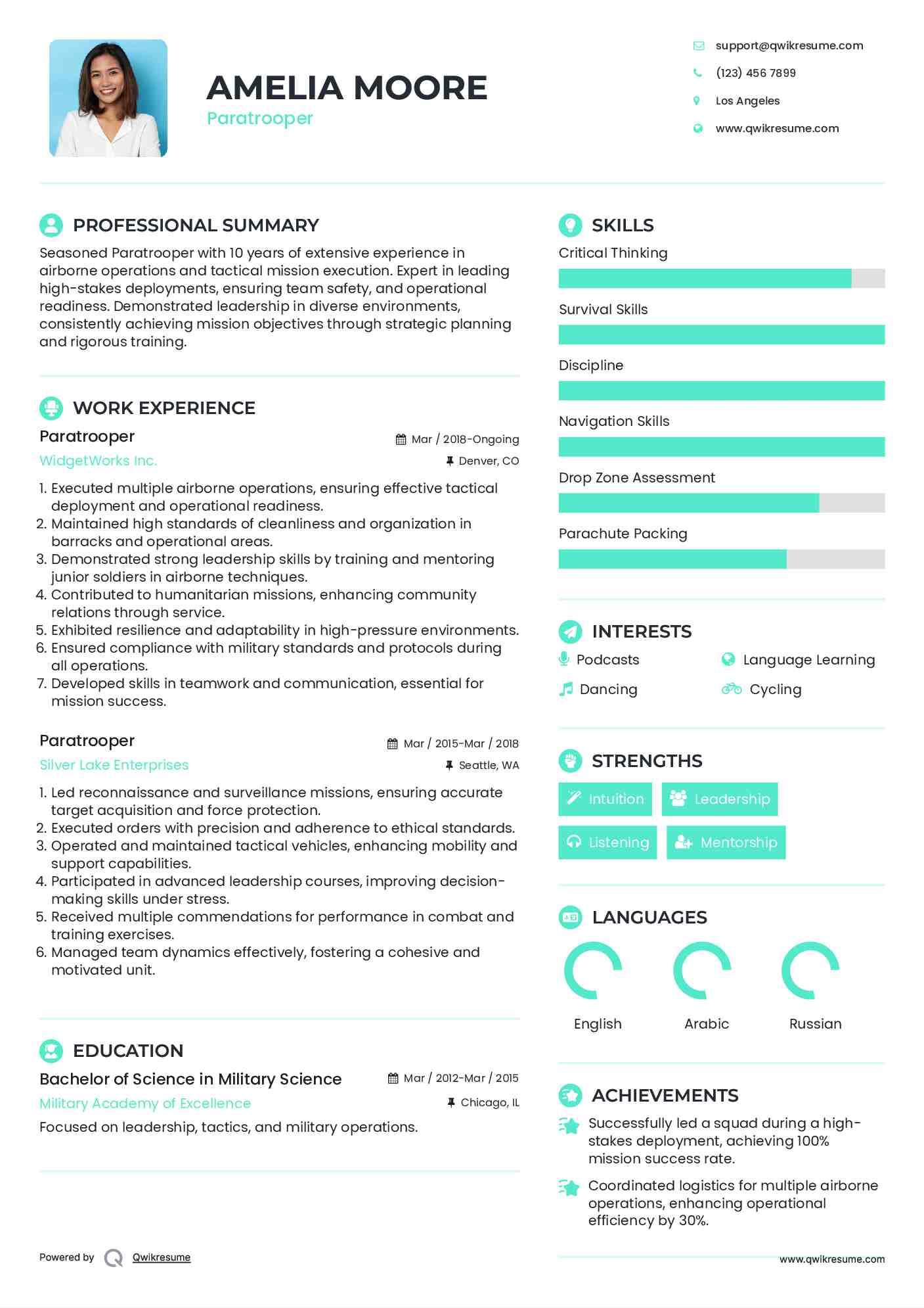 Paratrooper Resume Format