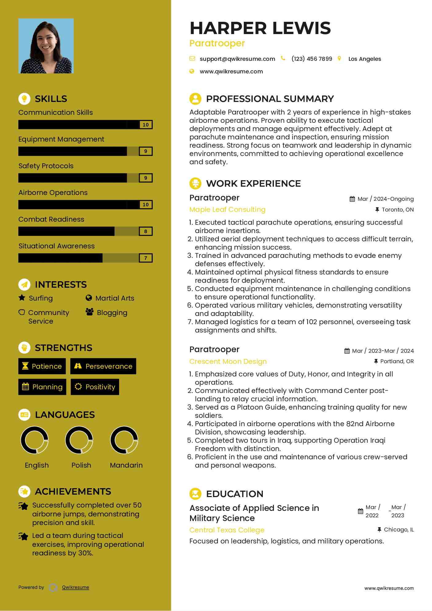 Paratrooper Resume Format