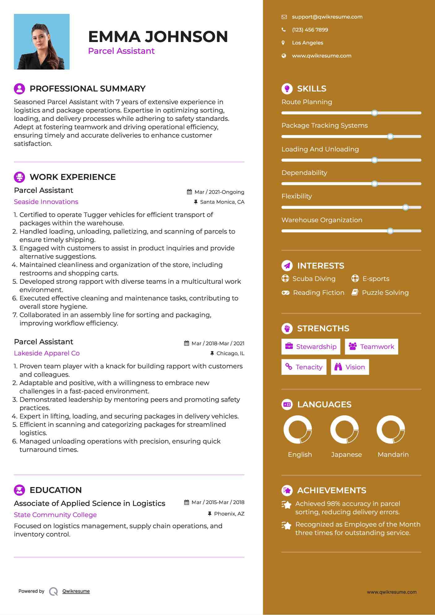 Parcel Assistant Resume Template