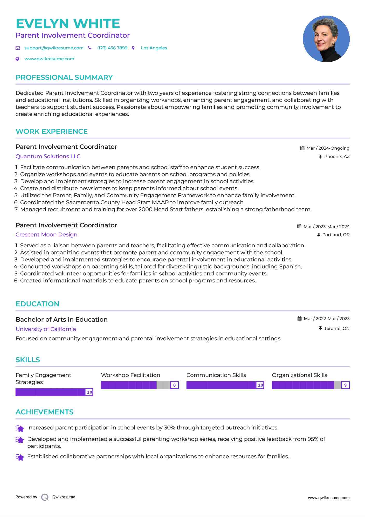 Parent Involvement Coordinator Resume Example