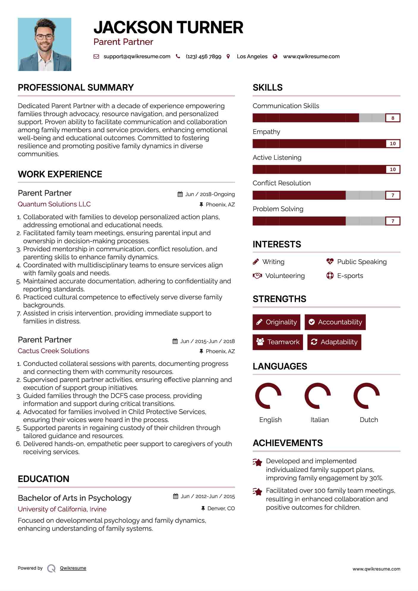 Parent Partner Resume Sample