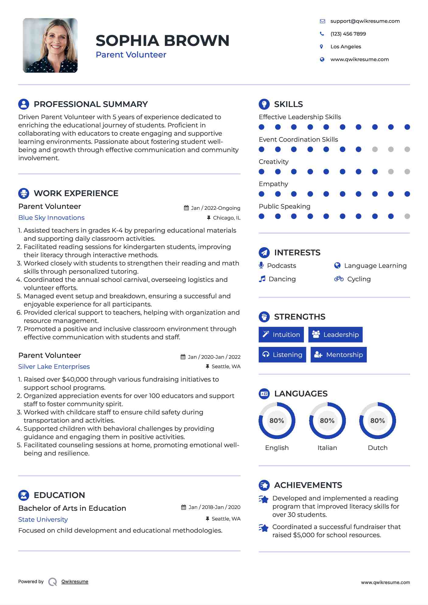 Parent Volunteer Resume Template