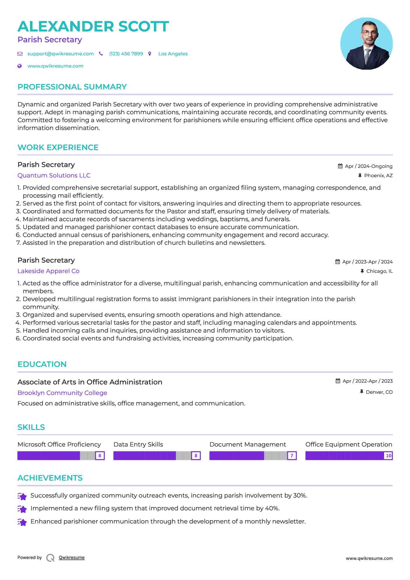 Parish Secretary Resume Sample