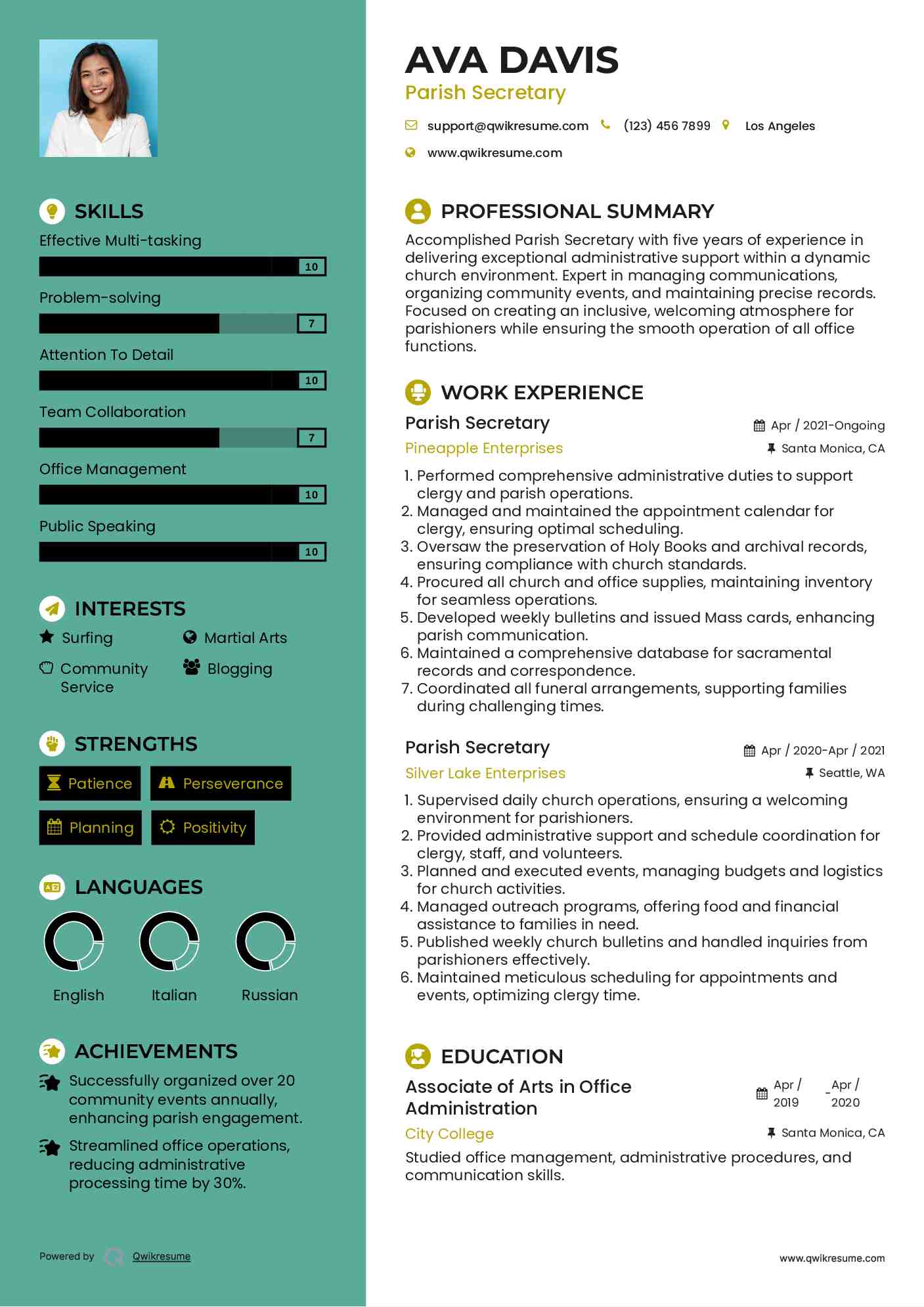 Parish Secretary Resume Example