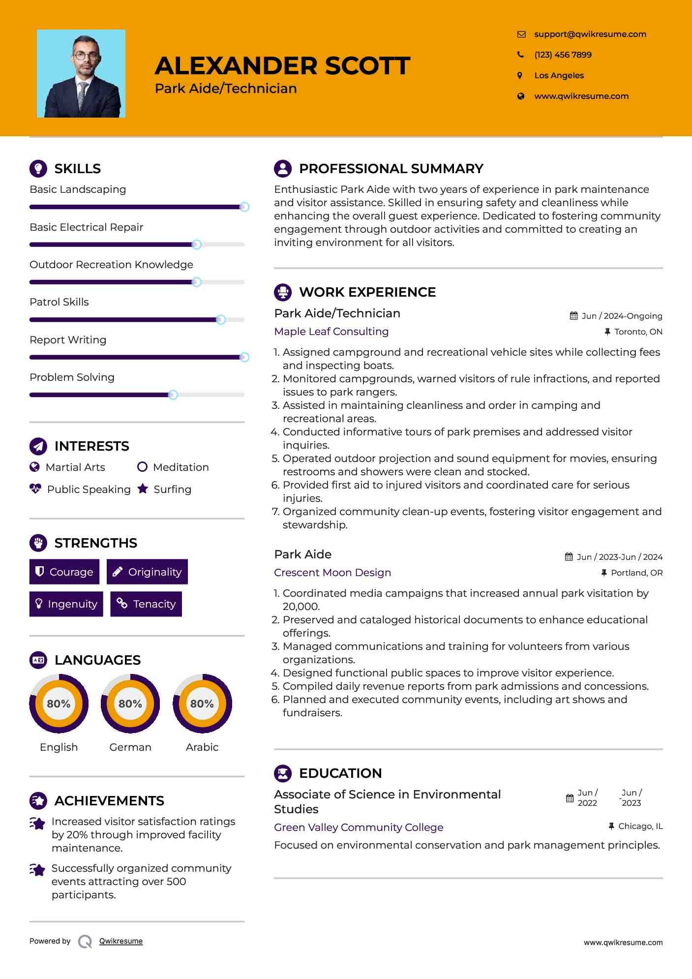Park Aide/Technician Resume Model