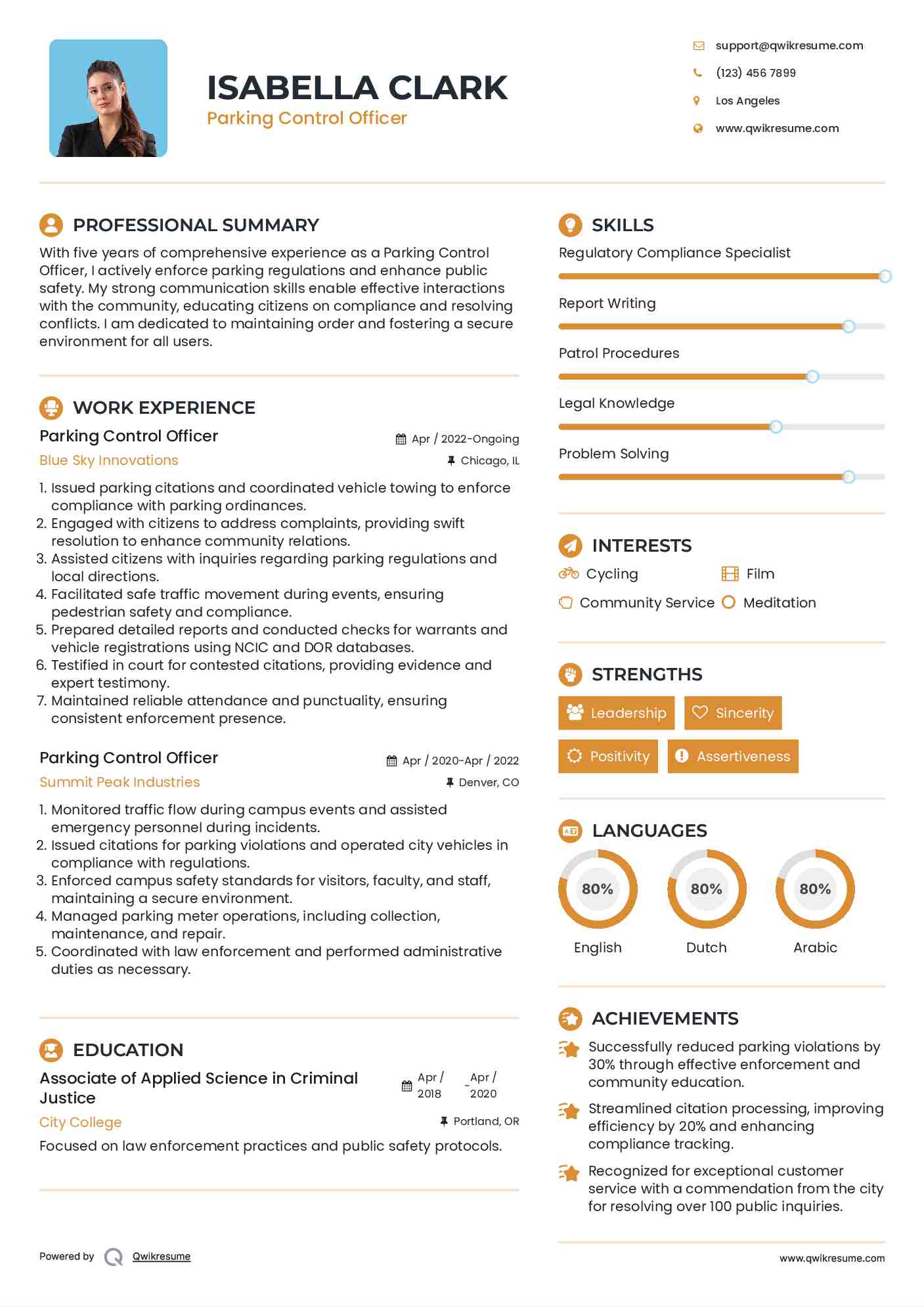 Parking Control Officer Resume Format