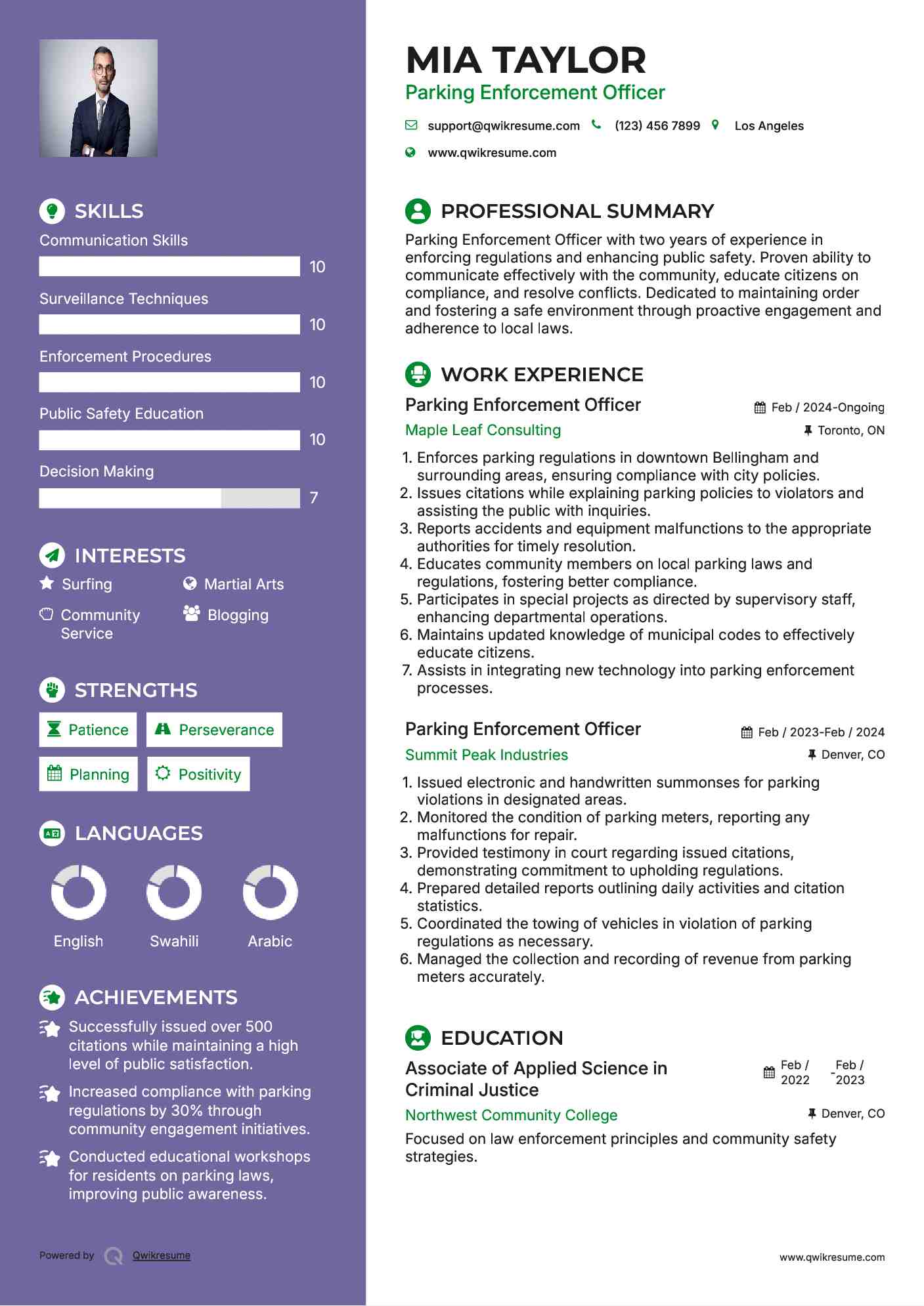 Parking Enforcement Officer Resume Format