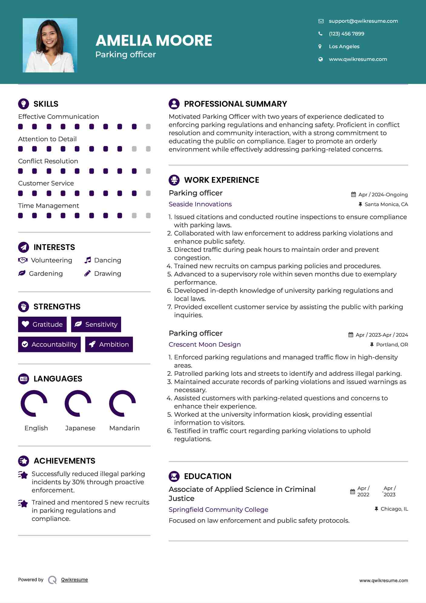 Parking officer Resume Sample