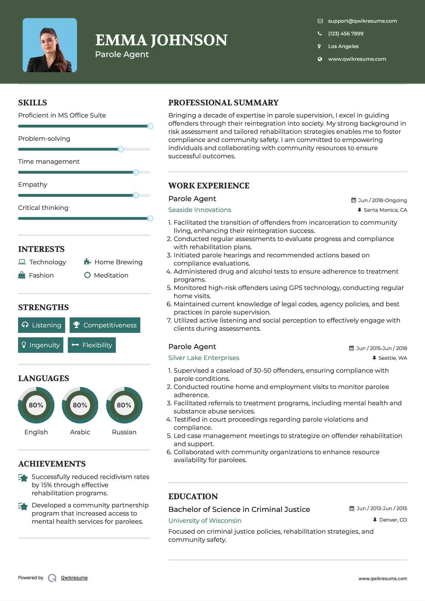 Parole Agent Resume Sample