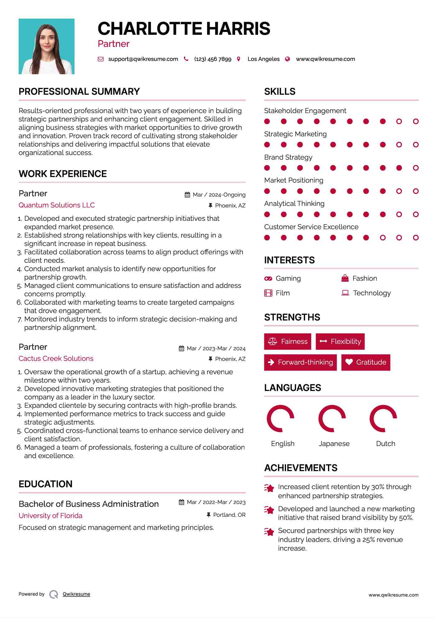 Partner Resume Template