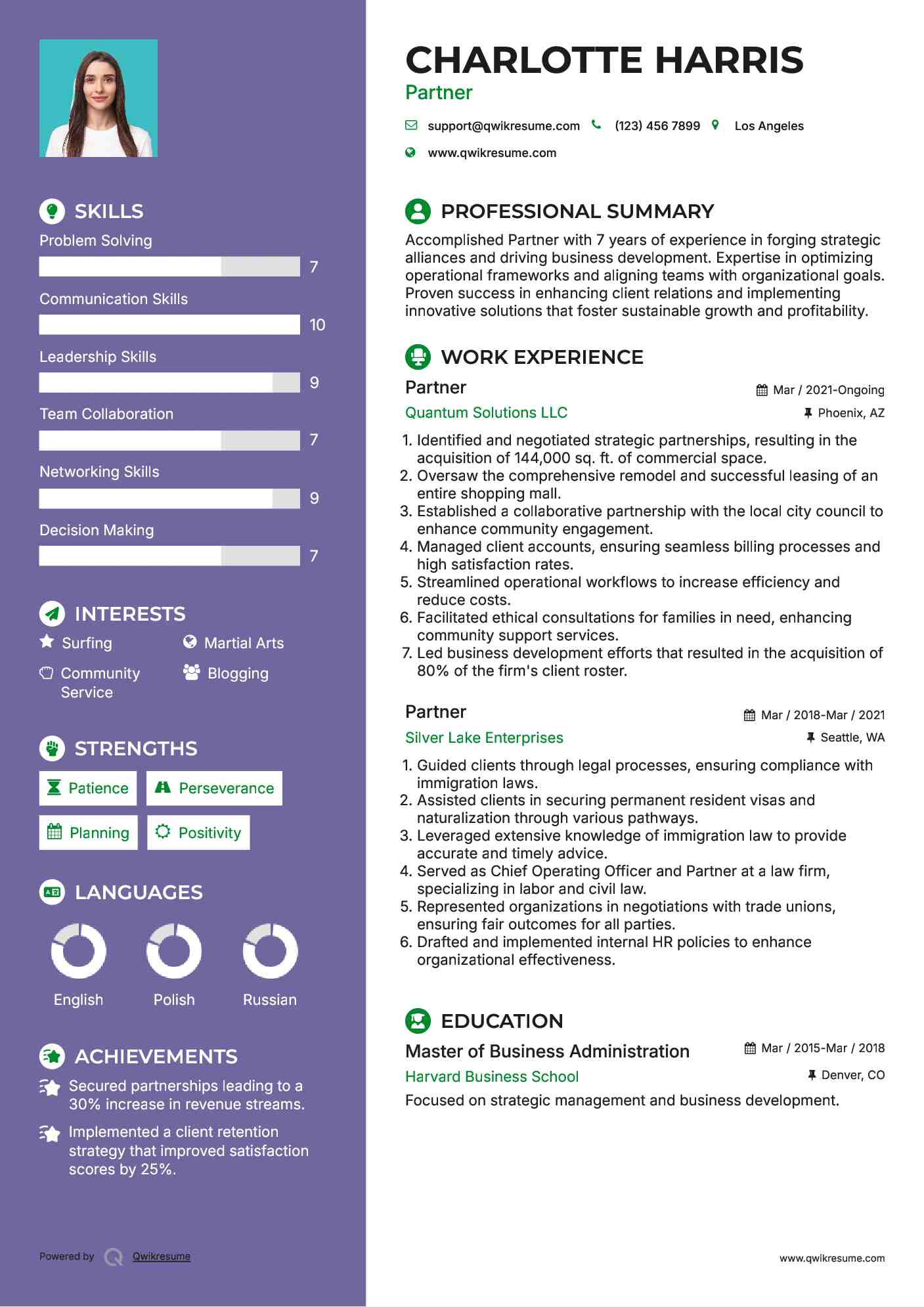 Partner Resume Example