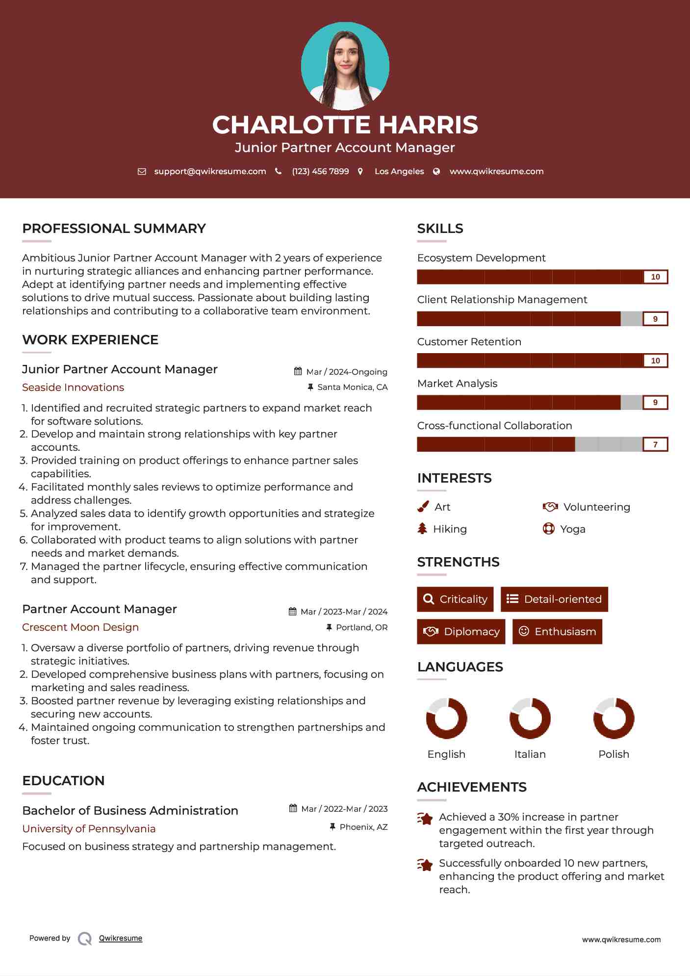Junior Partner Account Manager Resume Model