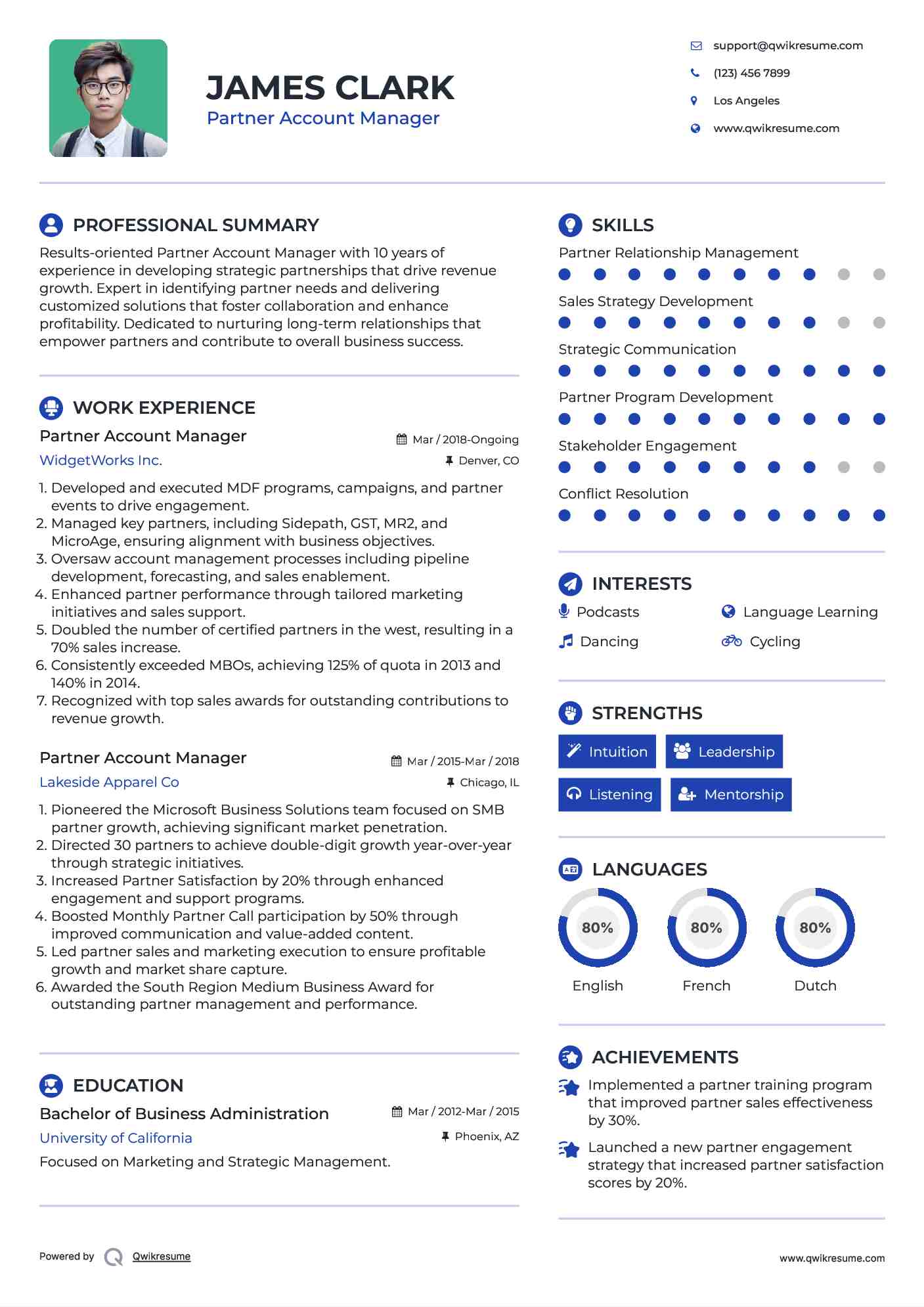 Partner Account Manager Resume Model