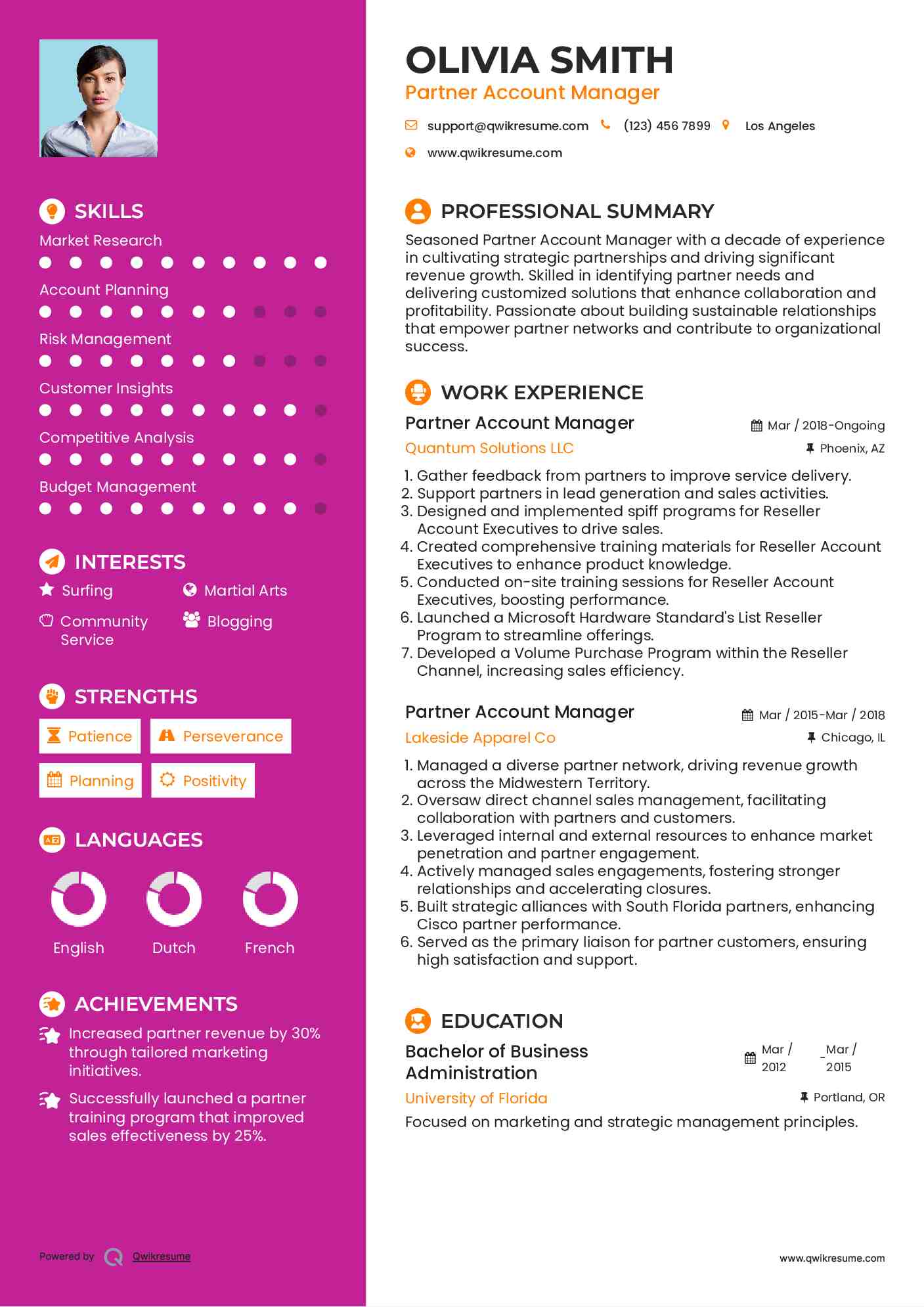 Partner Account Manager Resume Format