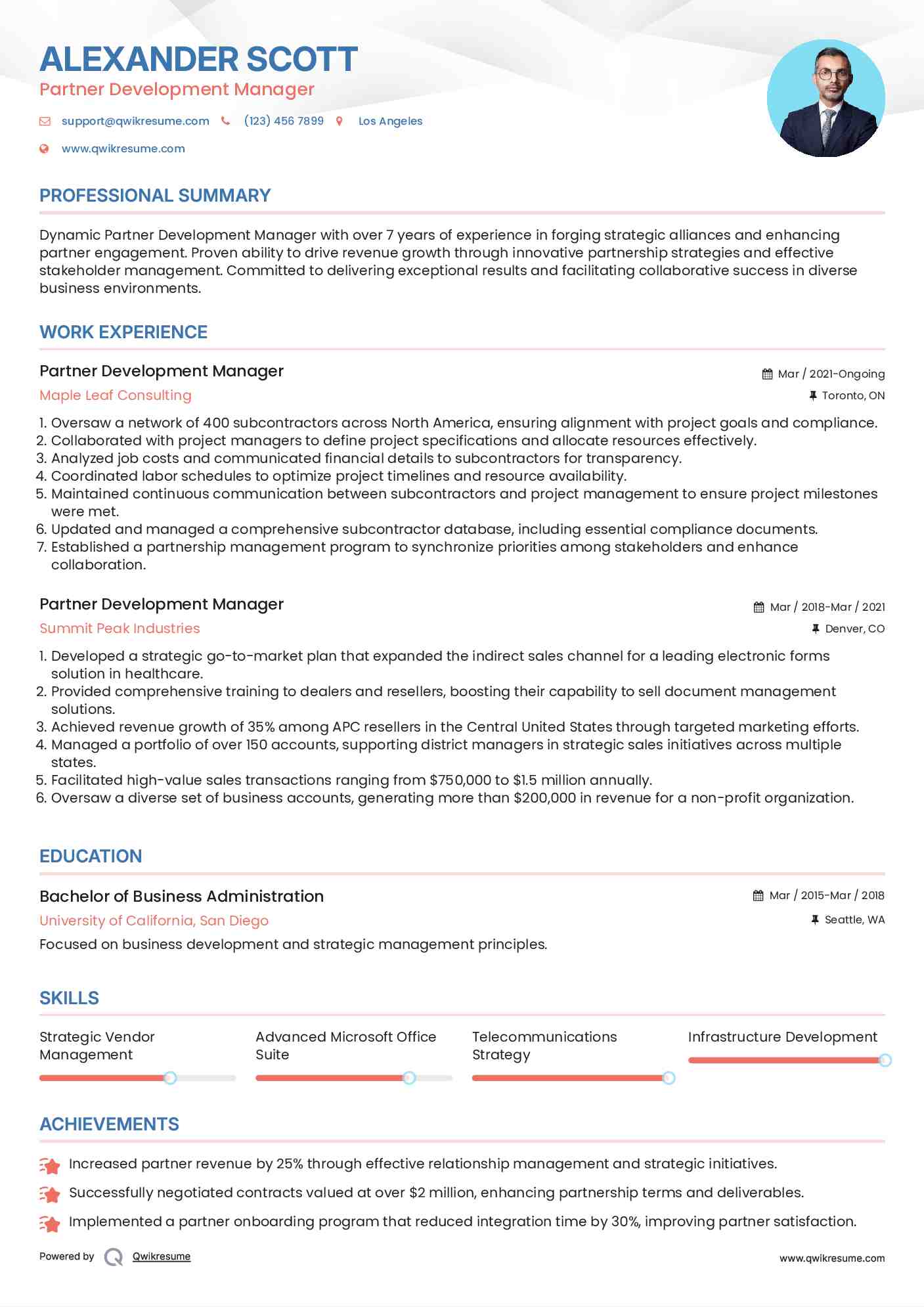 Partner Development Manager Resume Model