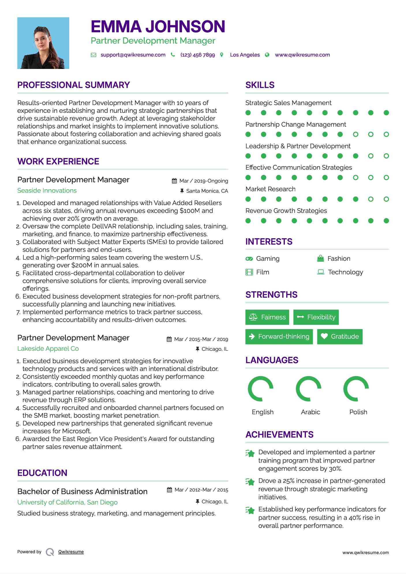 Partner Development Manager Resume Example