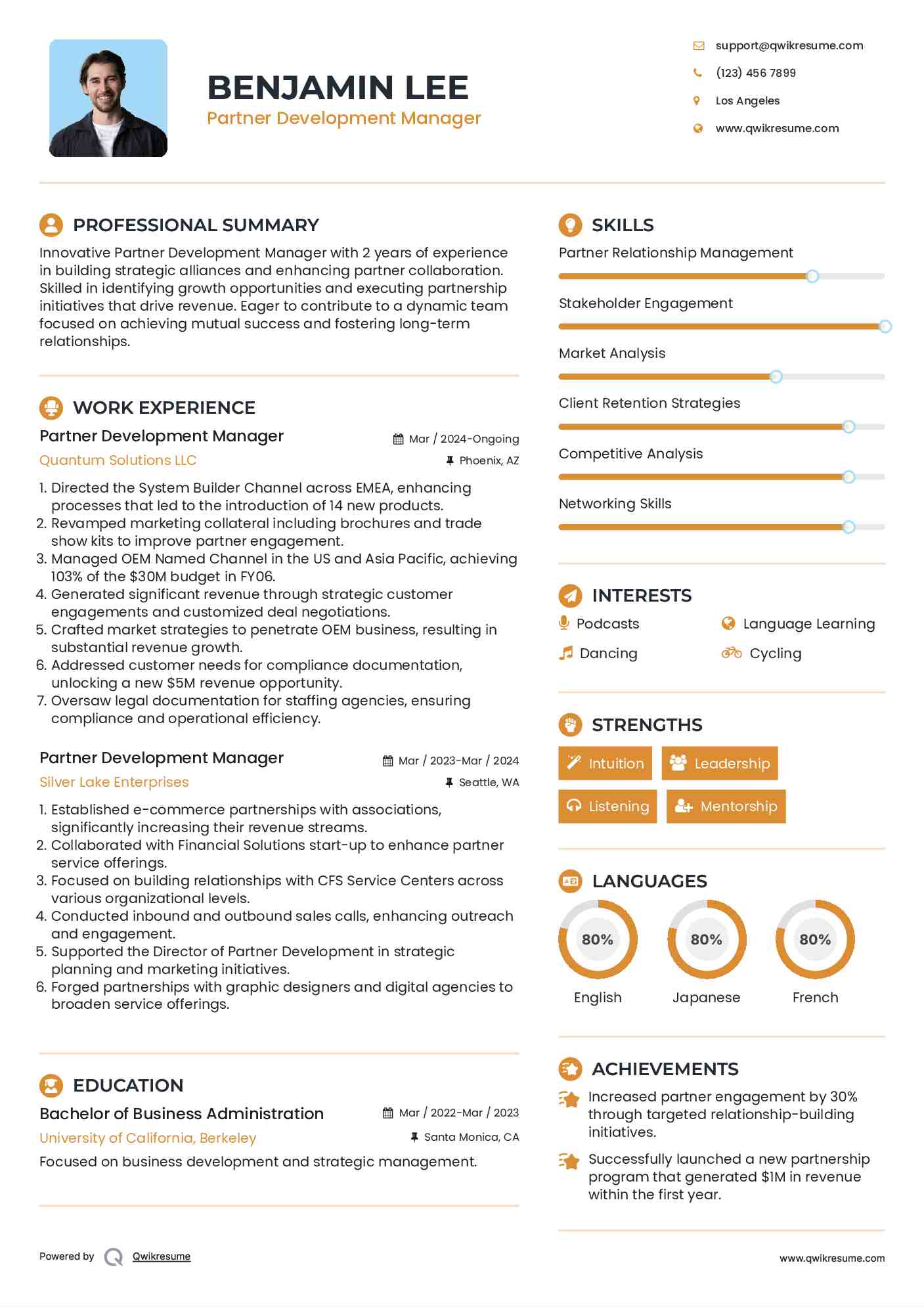Partner Development Manager Resume Sample
