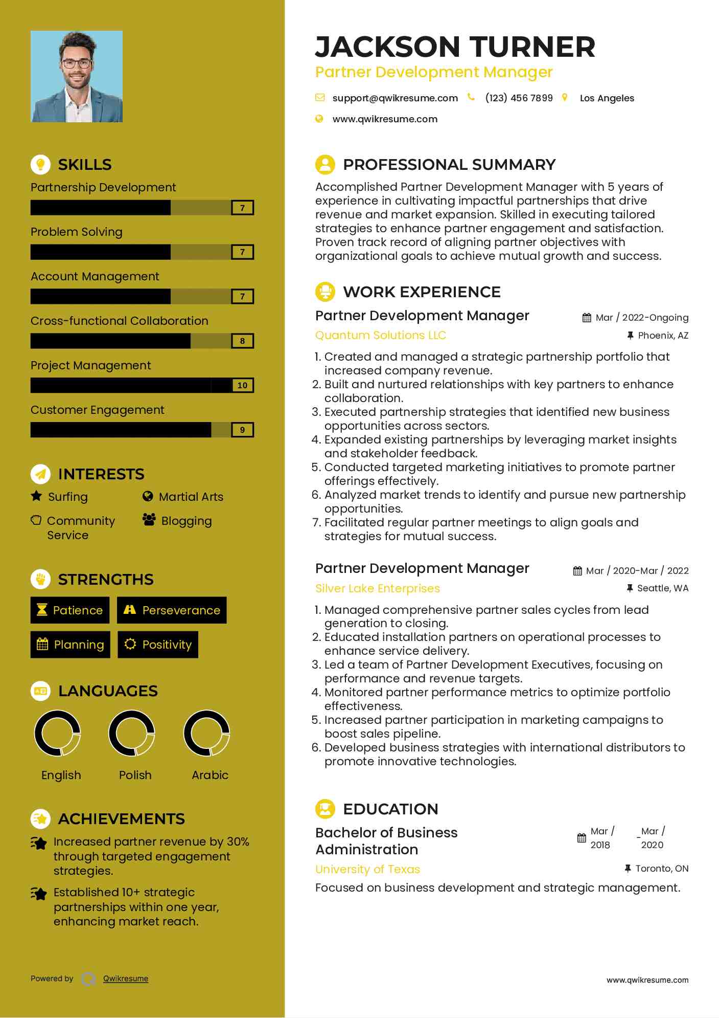 Partner Development Manager Resume Example