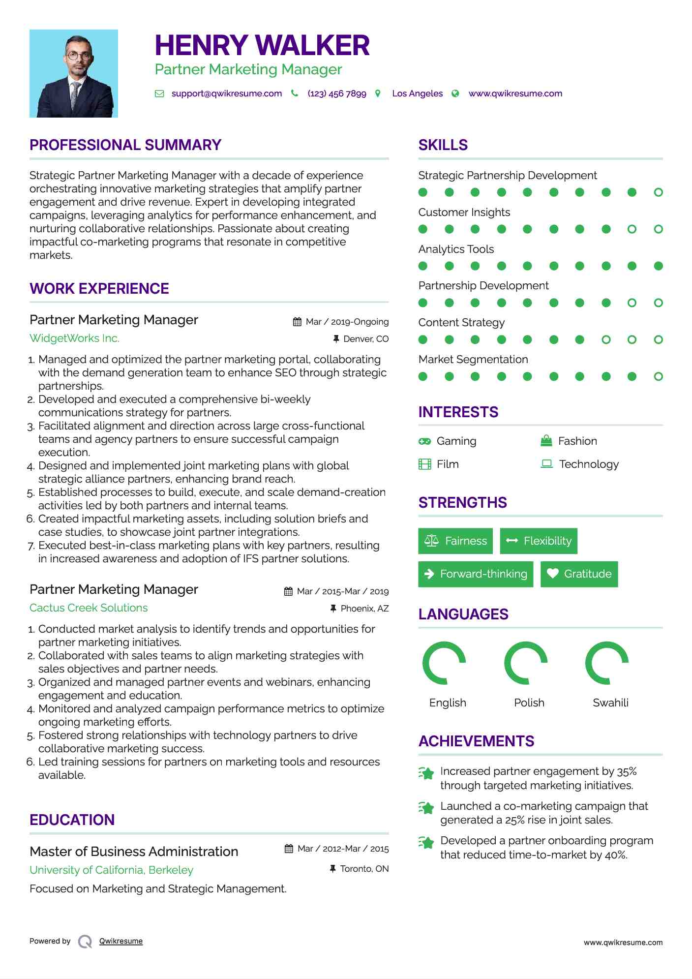 Partner Marketing Manager Resume Example