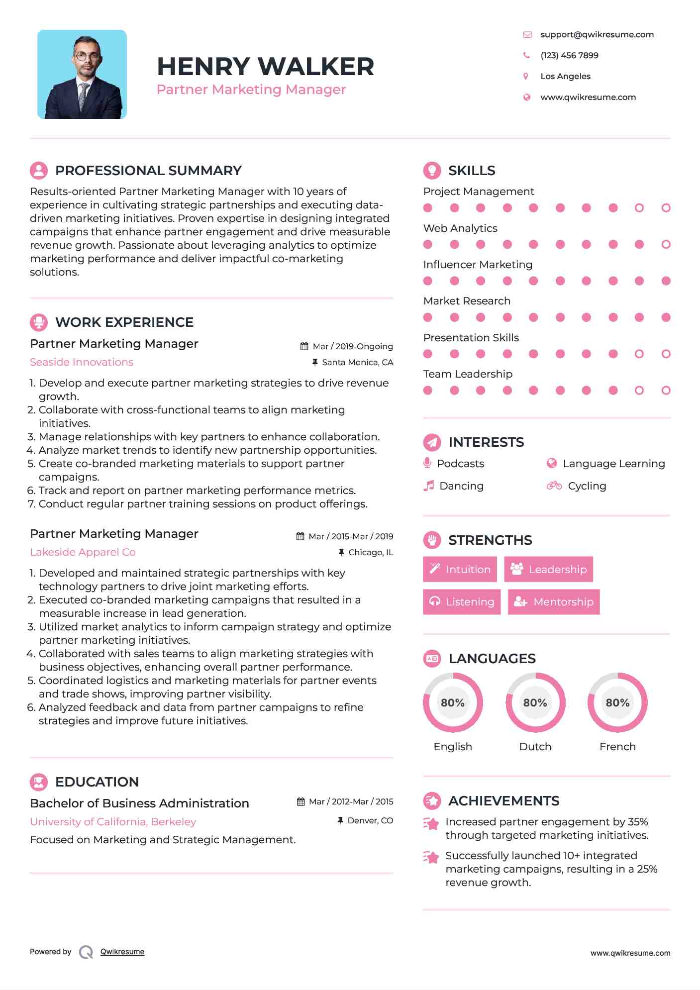 Partner Marketing Manager Resume Example