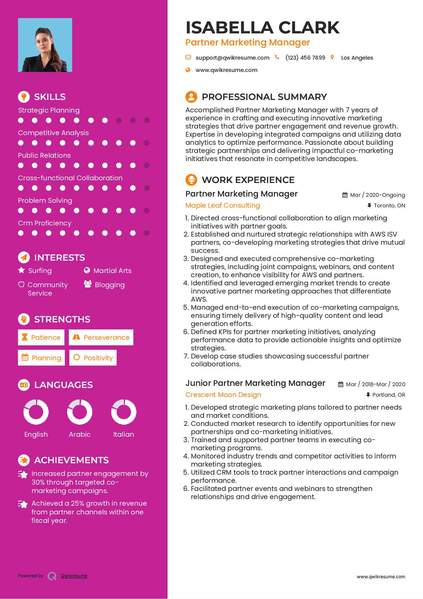 Partner Marketing Manager Resume Model