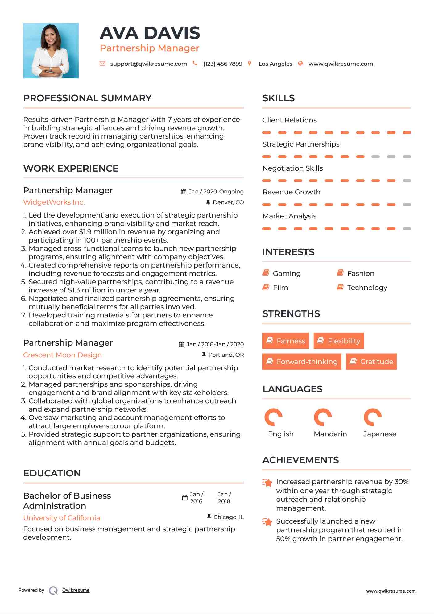 Partnership Manager Resume Example