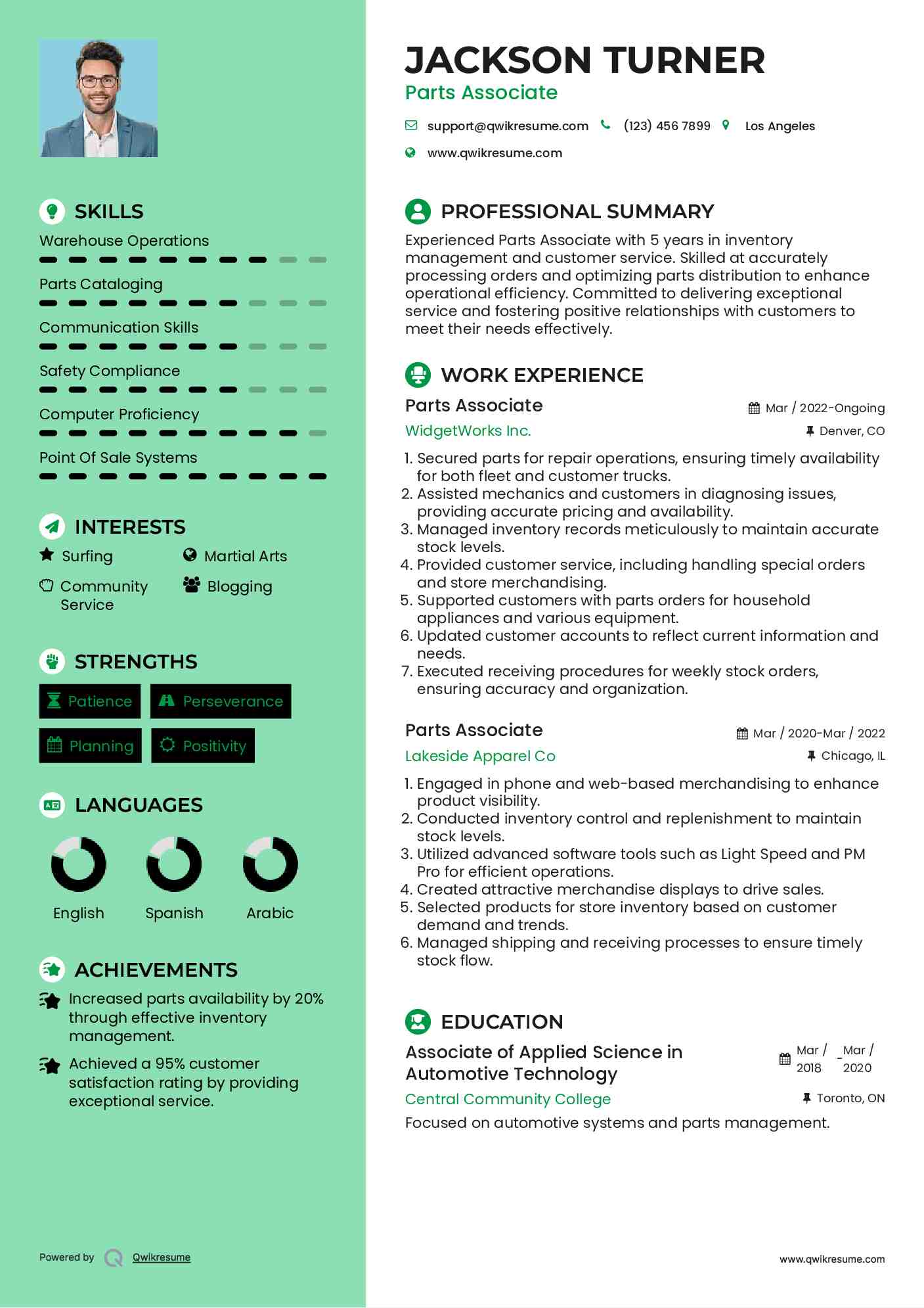 Parts Associate Resume Model