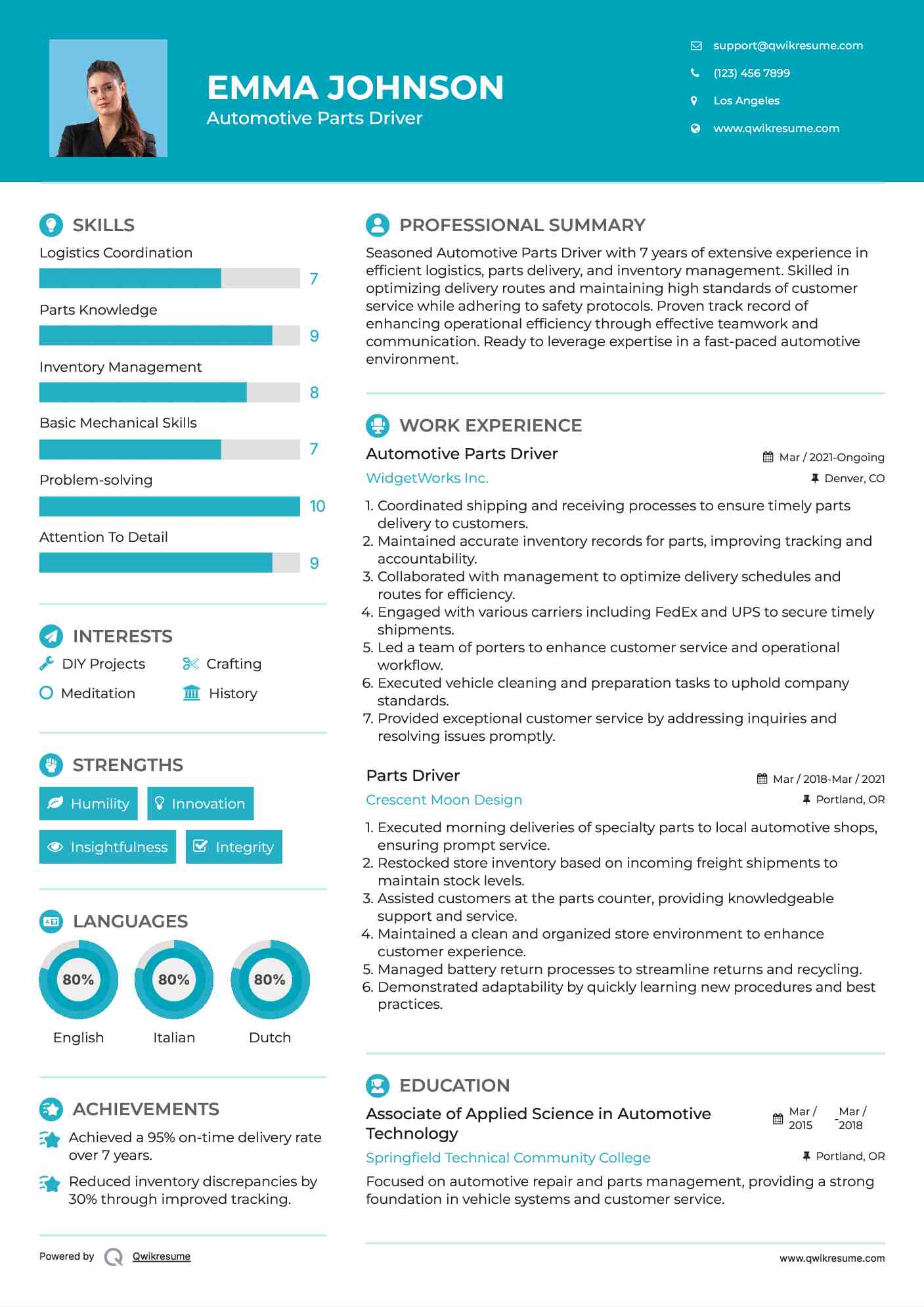 Automotive Parts Driver Resume Format