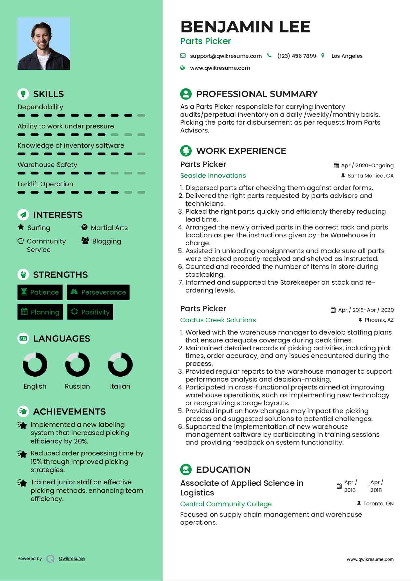Parts Picker Resume Model