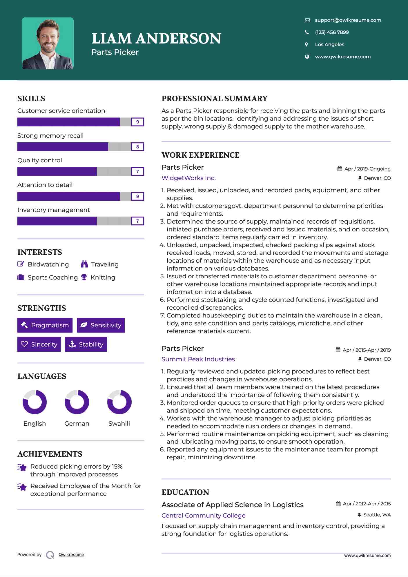 Parts Picker Resume Template