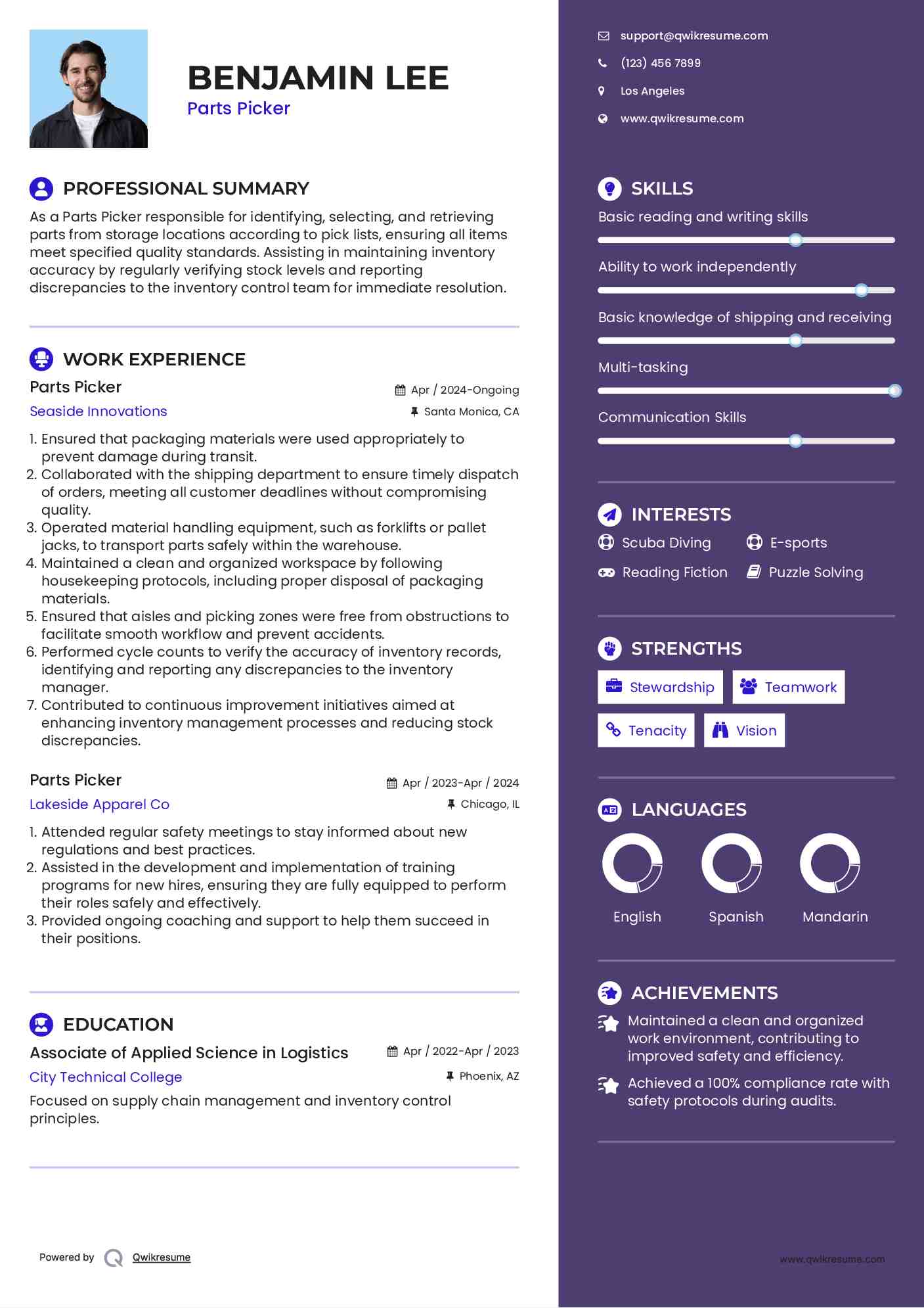 Parts Picker Resume Model