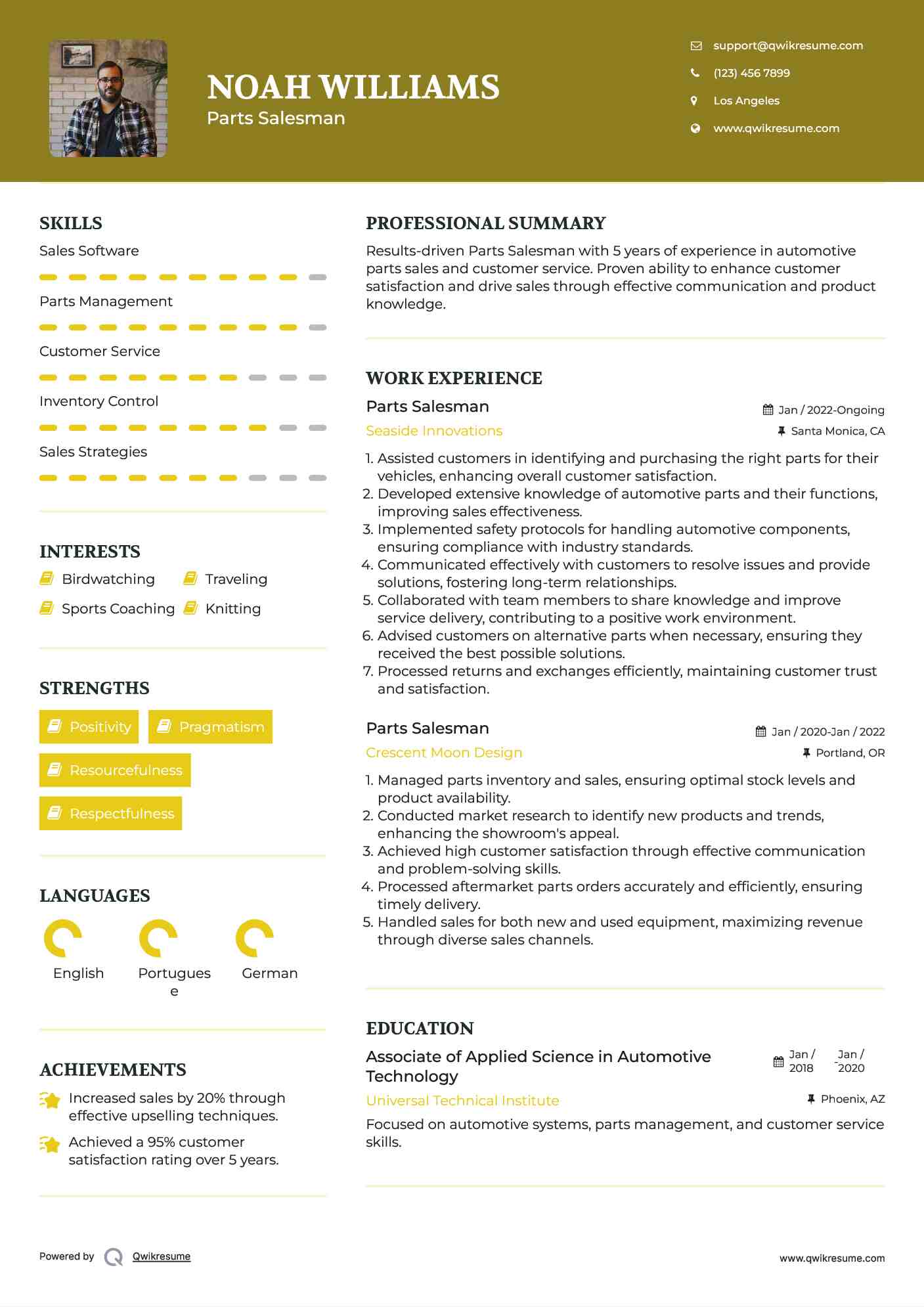 Parts Salesman Resume Template