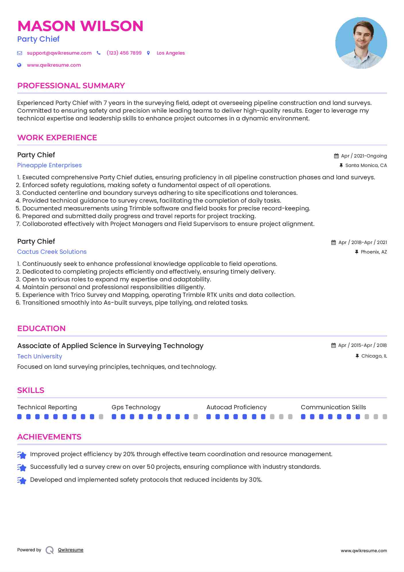 Party Chief Resume Sample