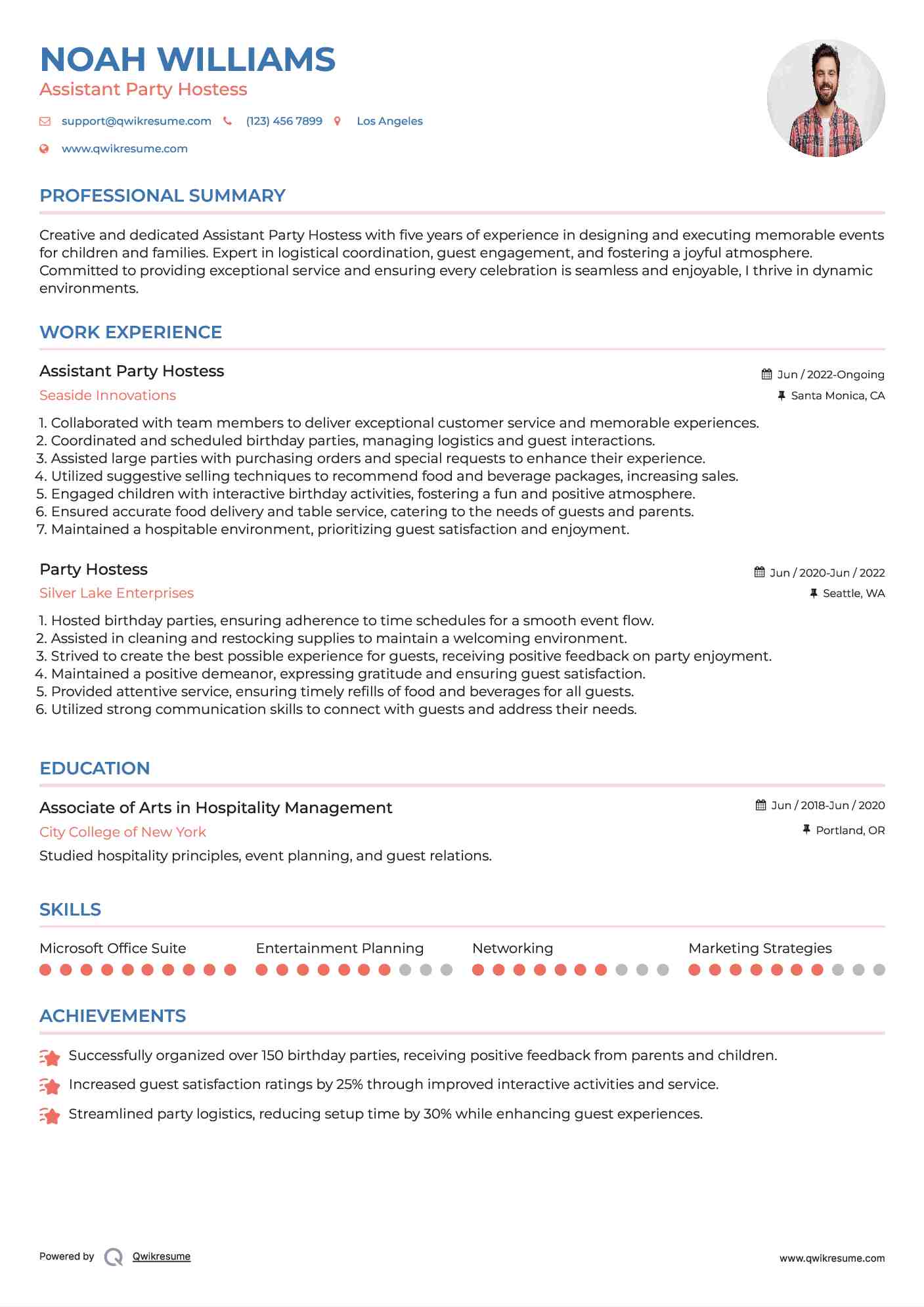 Assistant Party Hostess Resume Template