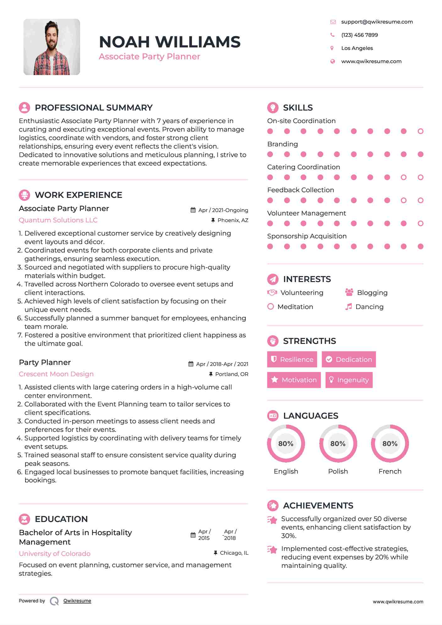 Associate Party Planner Resume Model