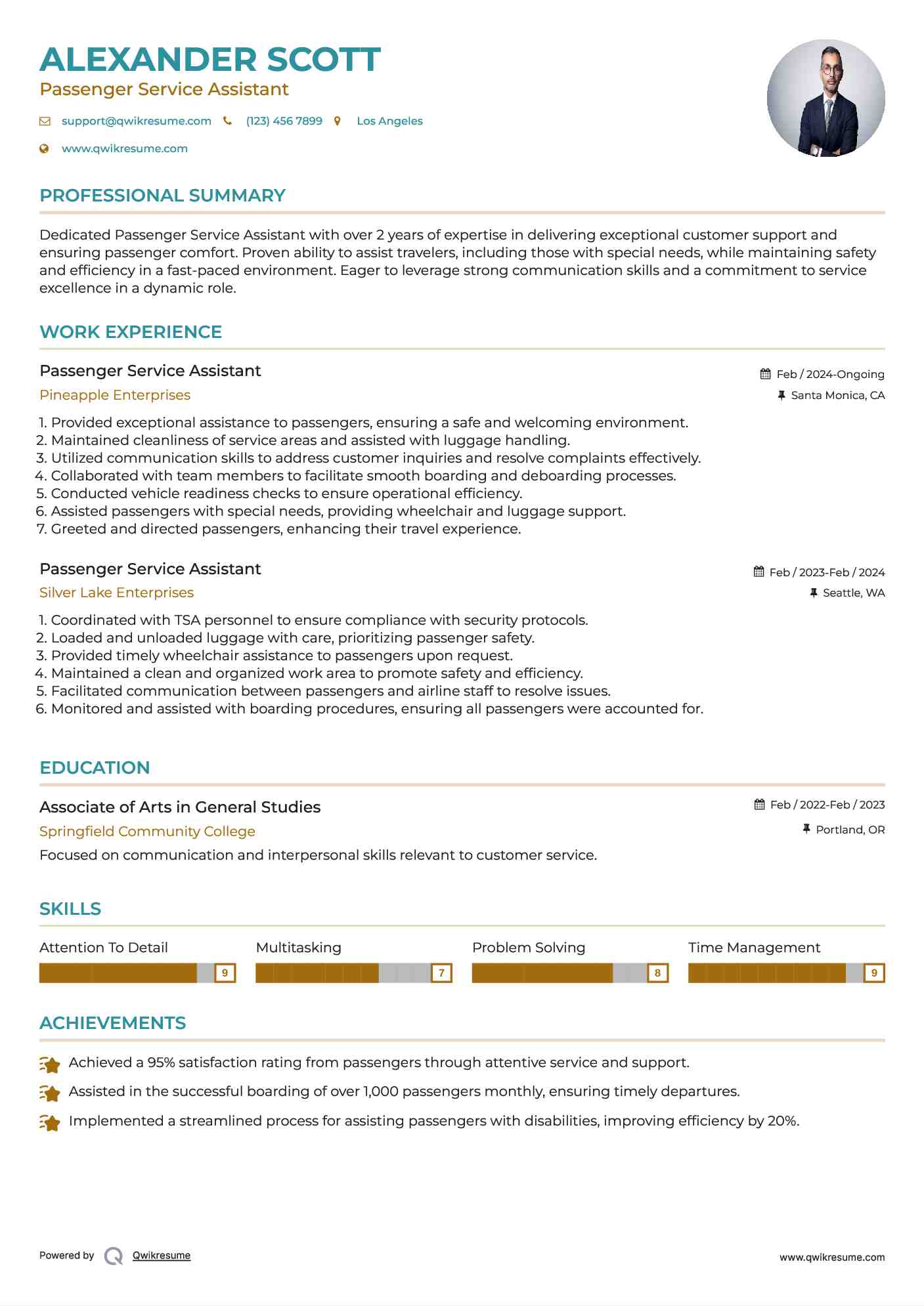Passenger Service Assistant Resume Template