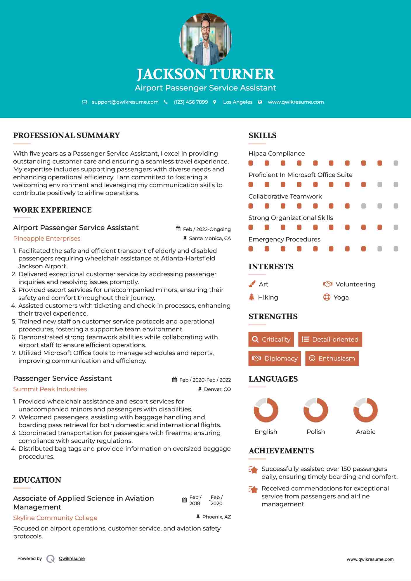 Airport Passenger Service Assistant Resume Model